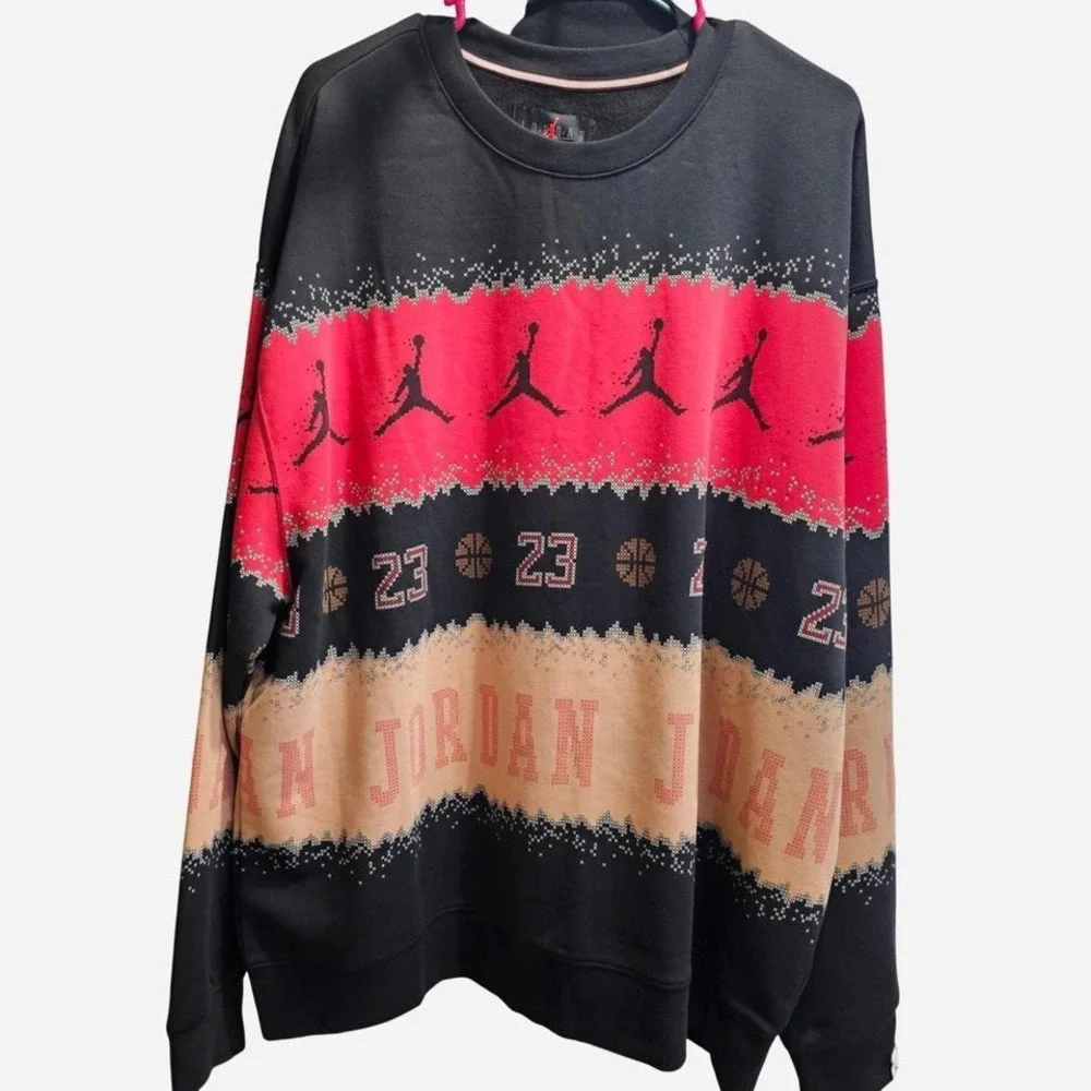Jordan Holiday Crewneck Sweatshirt Mens XXL Black Red FD7463-687 New